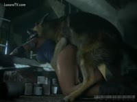 Dog fucking a hot chick in her zoo xxx basement